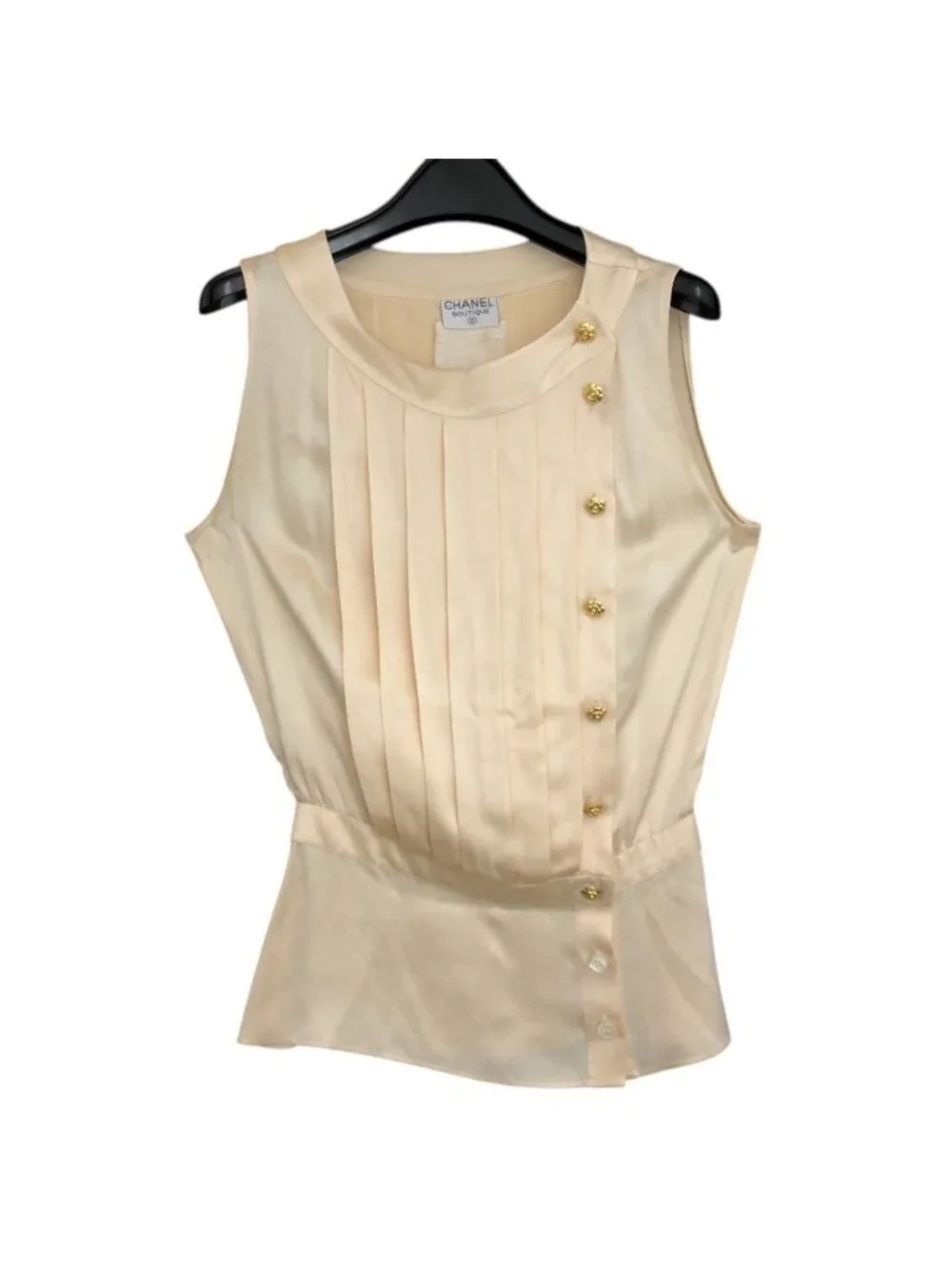 Chanel Blouse Camellia Button Silk White